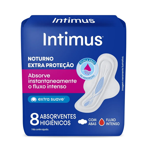 Intimus Absorvente Externo, Noturno Suave com Abas, 8 unidades
